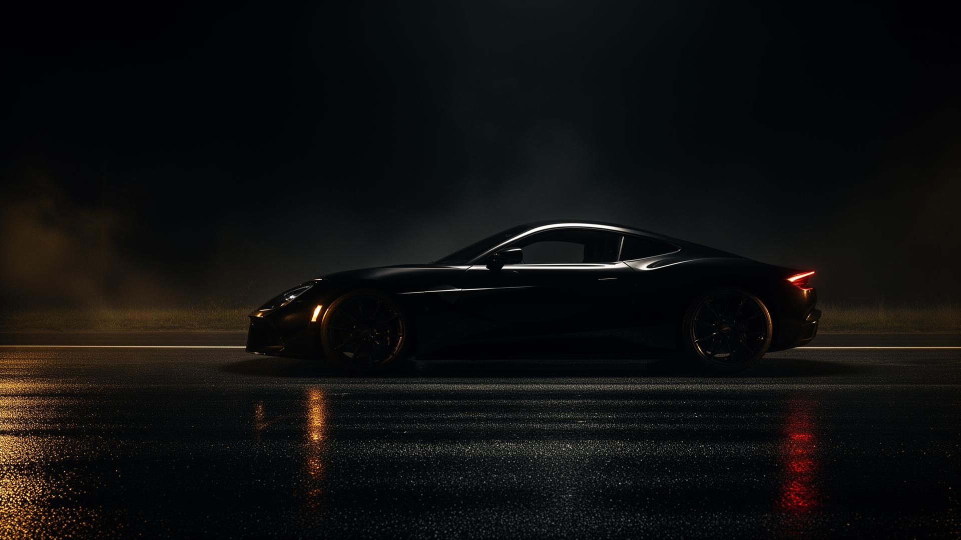 Black supercar at night